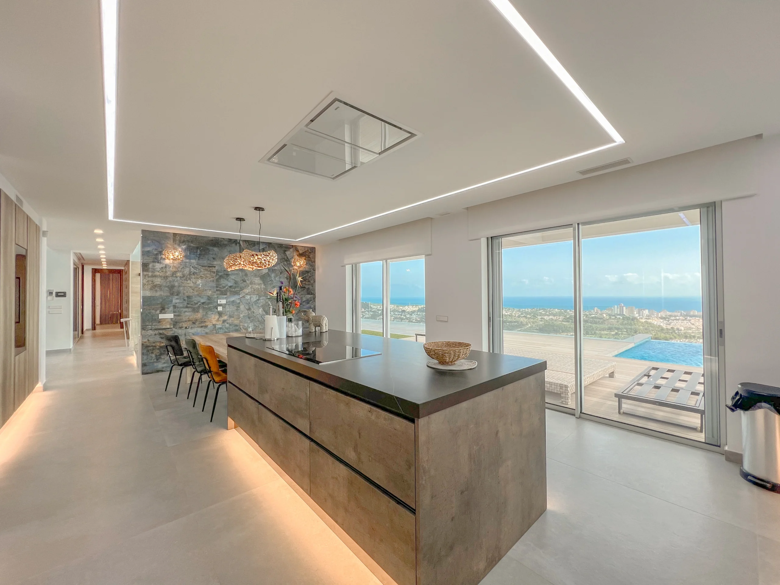 Luxury Modern Villa For Sale In Calpe with Panoramic Sea and Mountain Views. - covered terrace seating zone