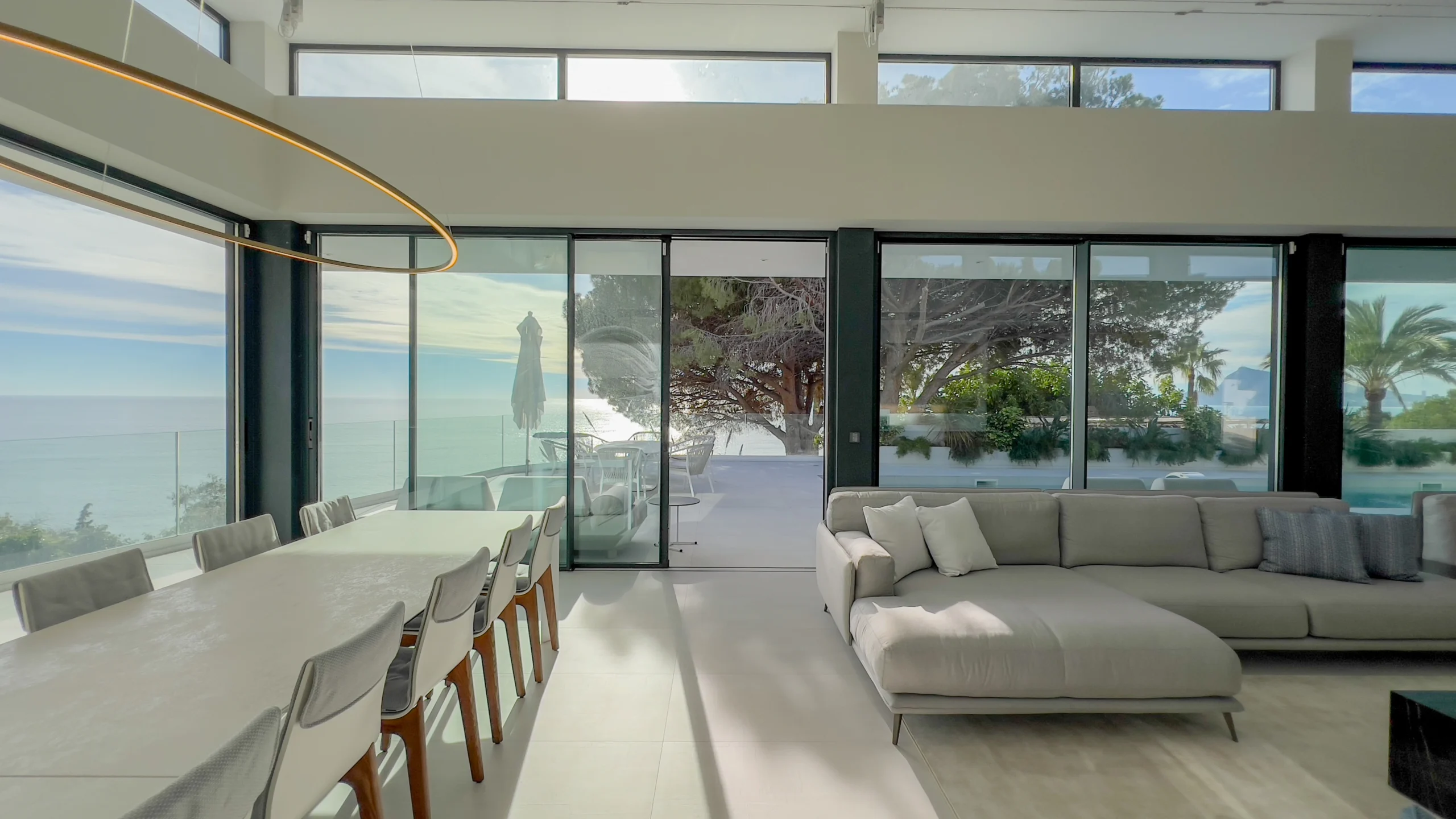 Contemporary living room with Mediterranean views in first-line villa Altea