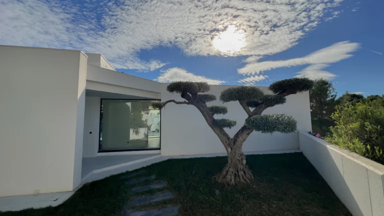 Contemporary villa facade with landscaped garden in Altea