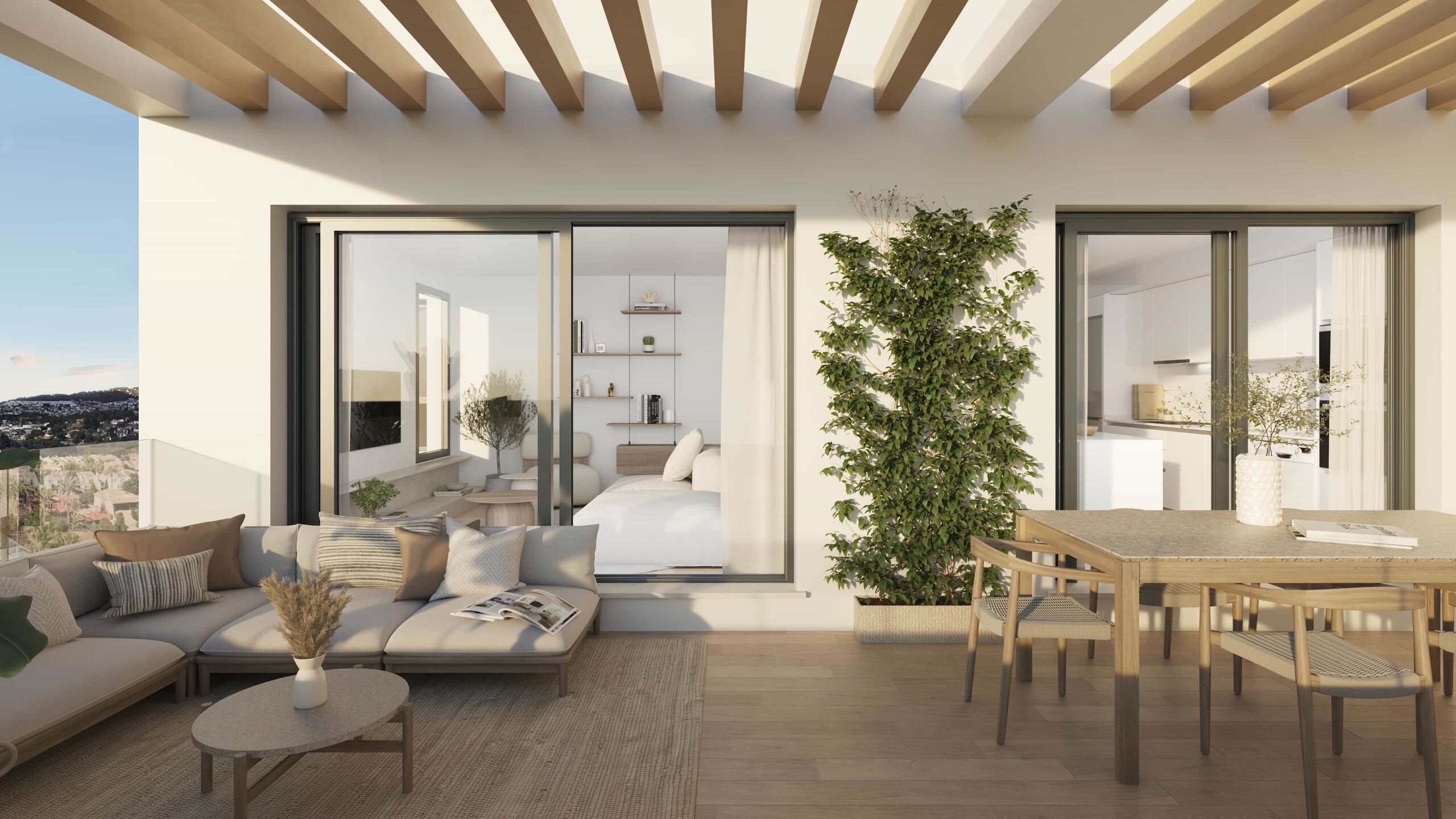 Mediterranean living room with terrace access in contemporary new-build apartments, Calpe