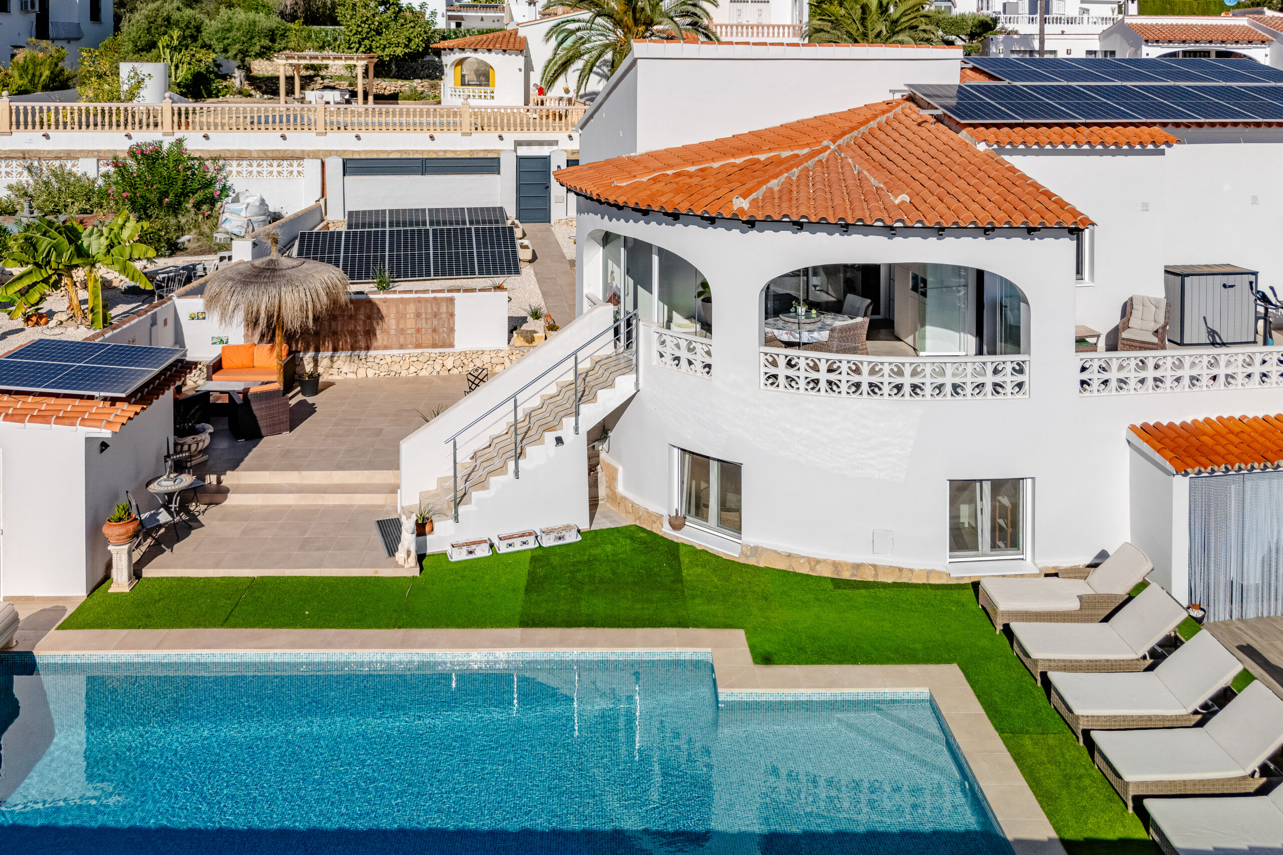 Mediterranean villa with outdoor staircase and pool terrace in Calpe