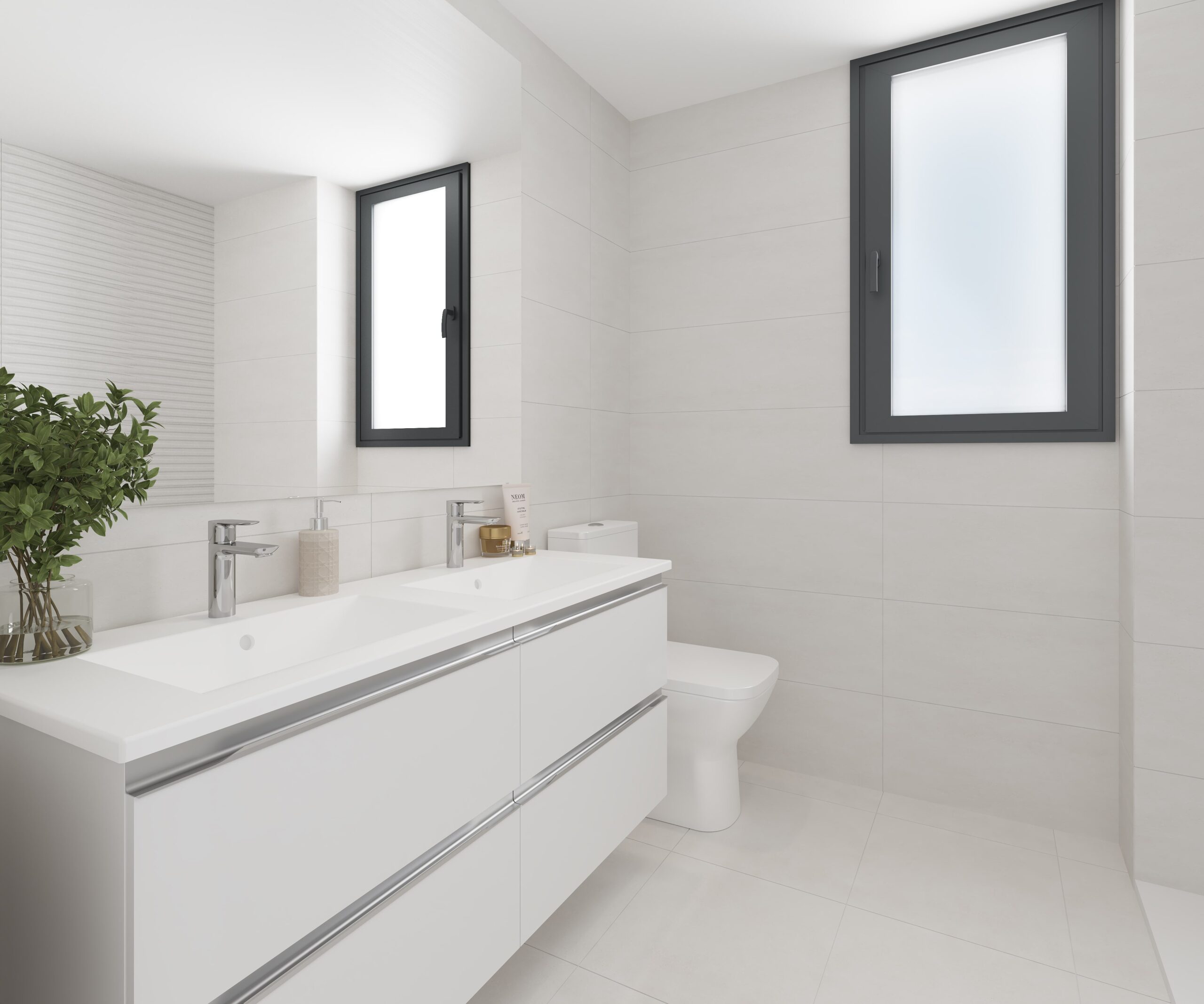 Minimalist bathroom with modern finishes in new Mediterranean apartments, Calpe