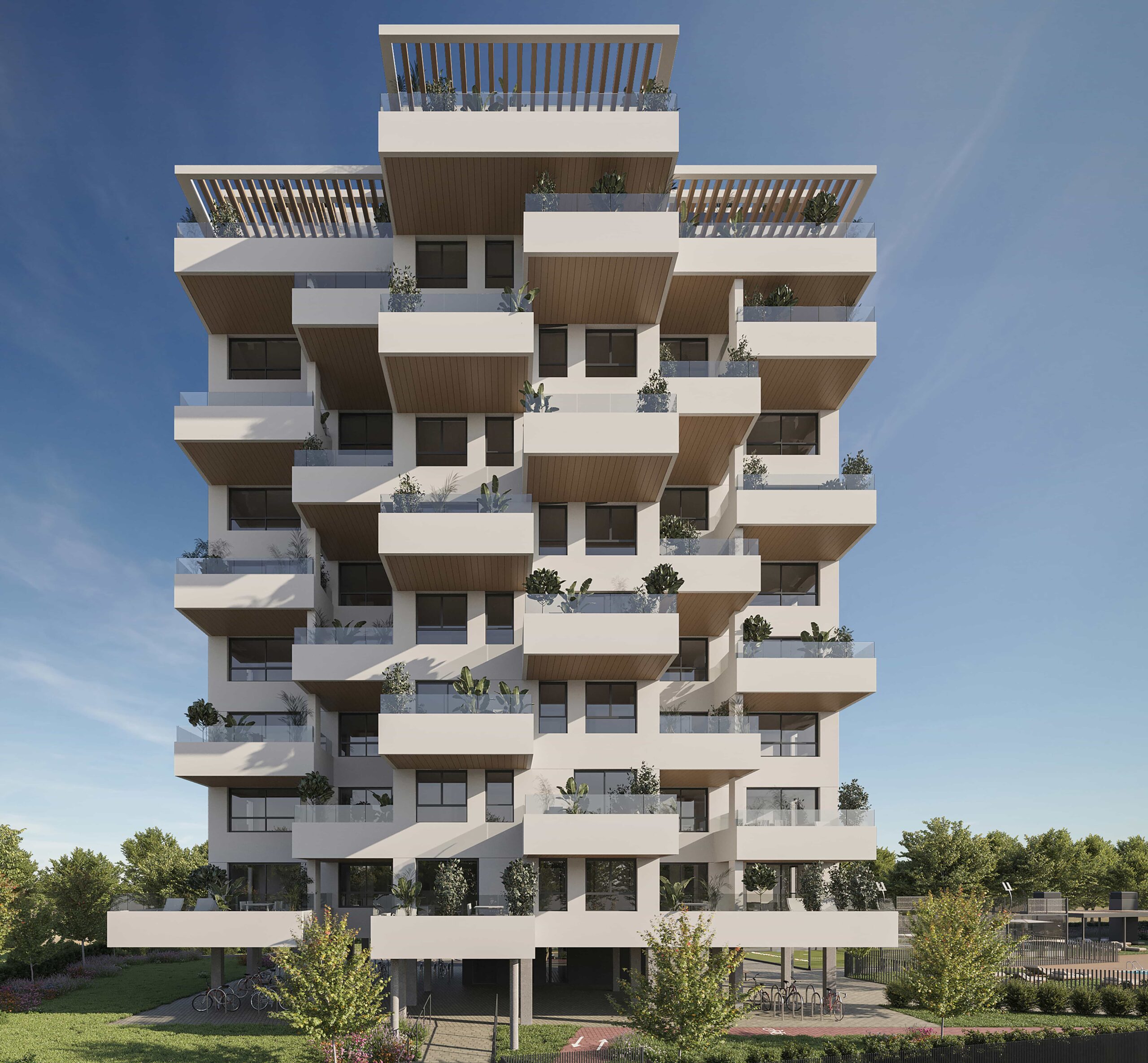 Modern residential tower with spacious balconies in new-build development near Las Salinas, Calpe