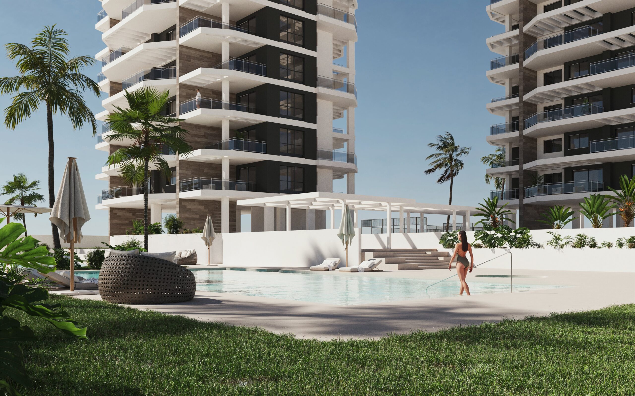 Sunbathing terrace and pool design at Jade 2 new-build project