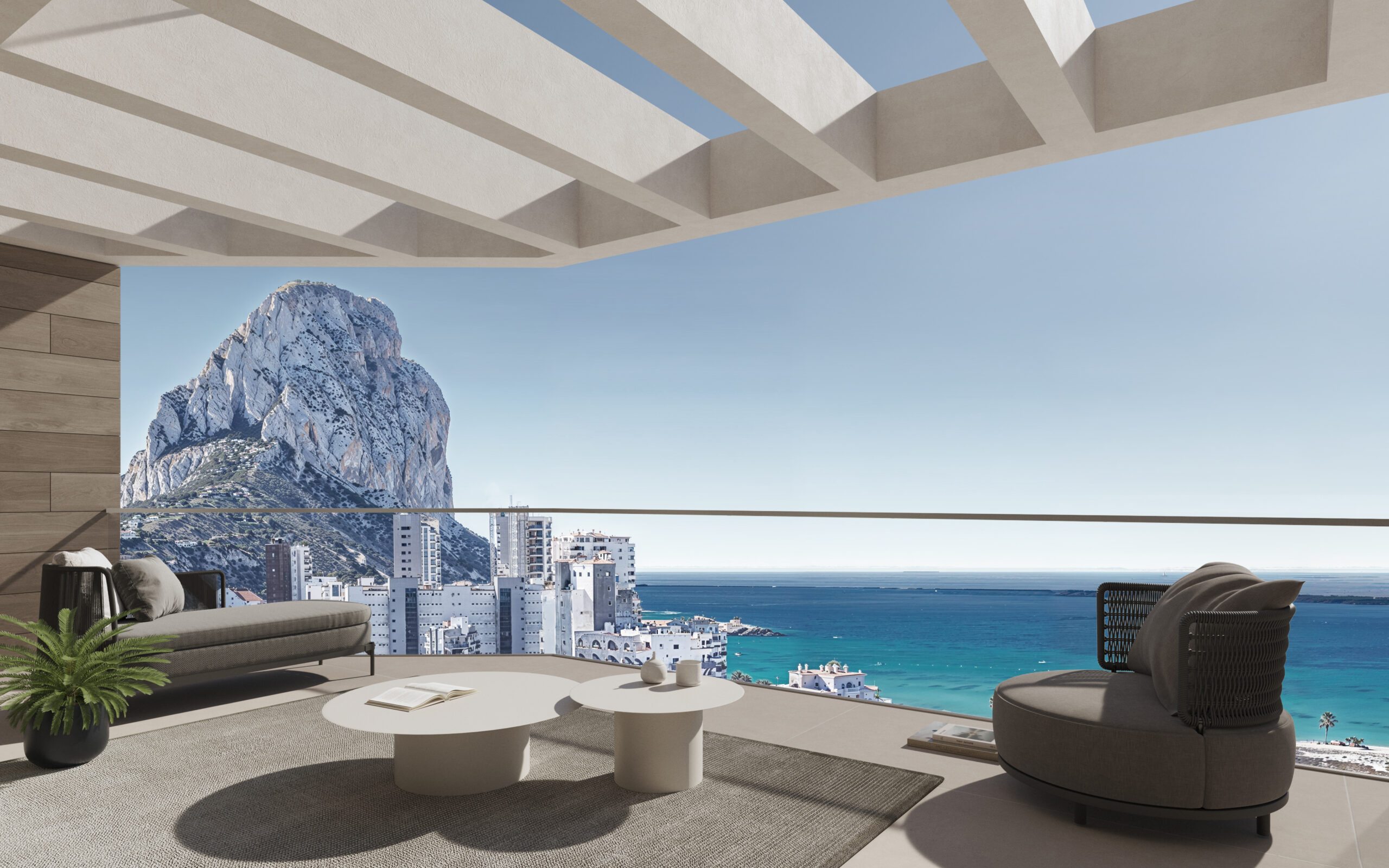 Terrace render with sea and Peñón views at Jade 2 in Calpe