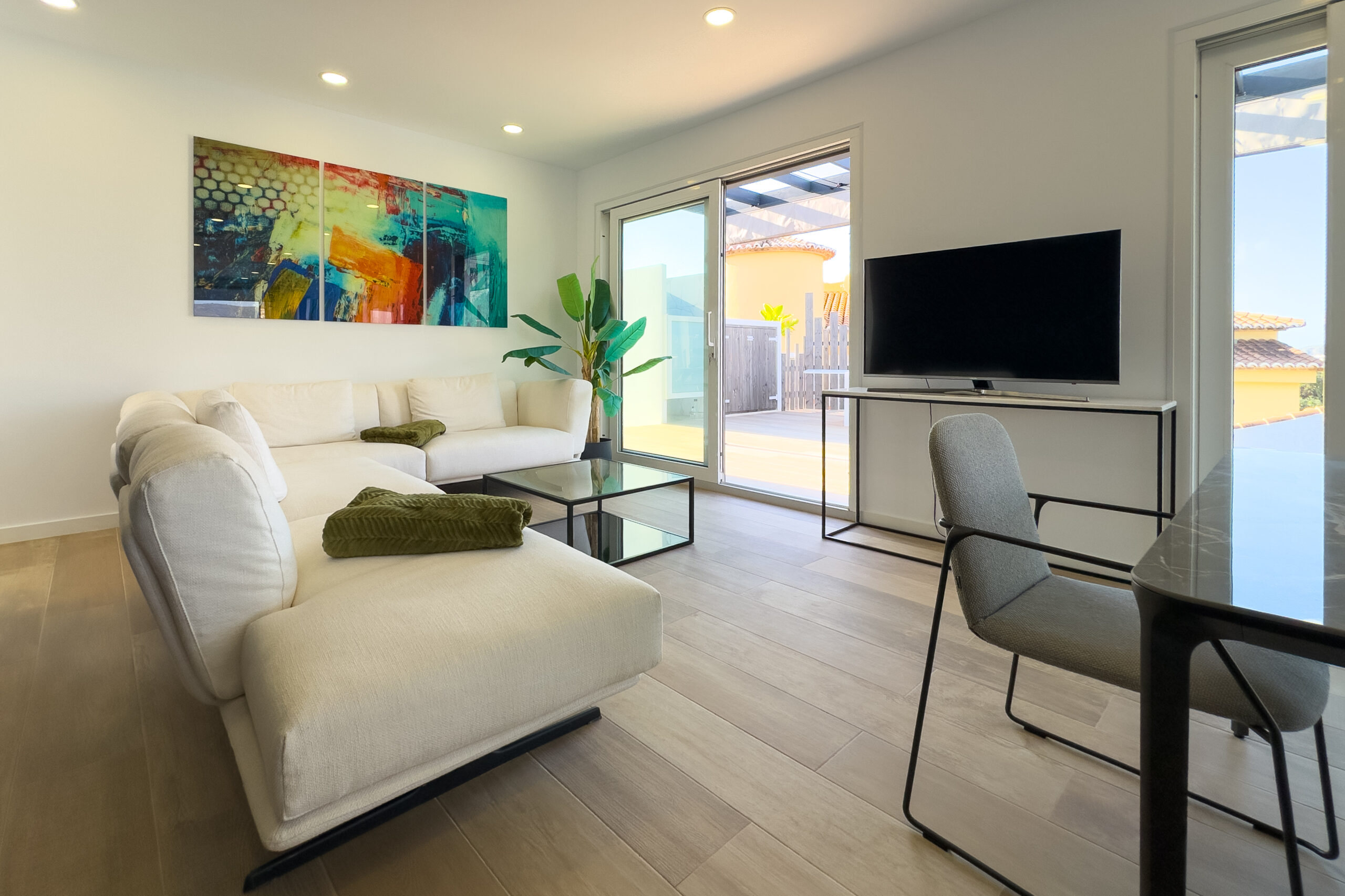 Bright lounge area with terrace access in a modern villa in Calpe