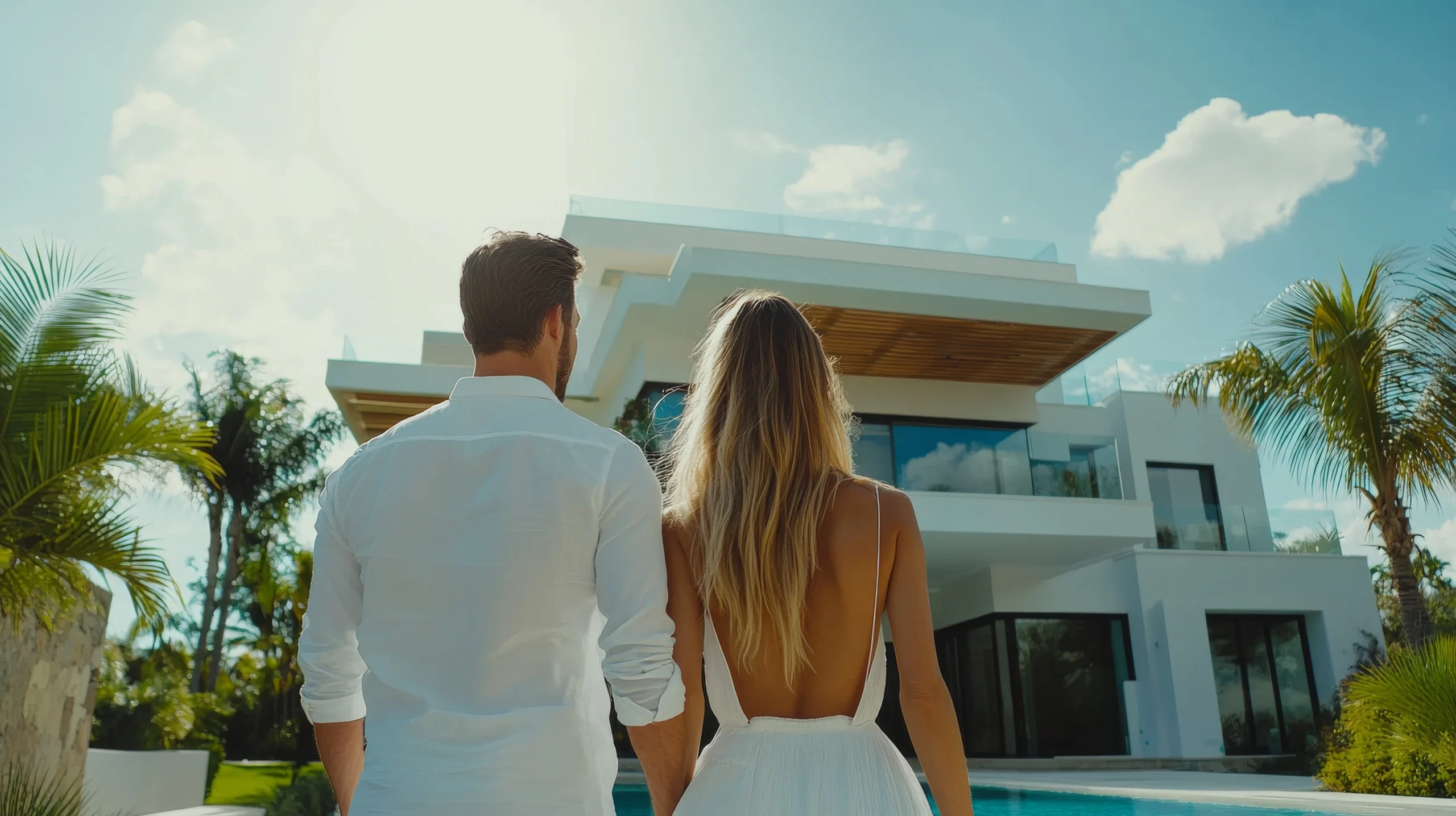 Couple viewing a modern luxury villa in Calpe, Costa Blanca North