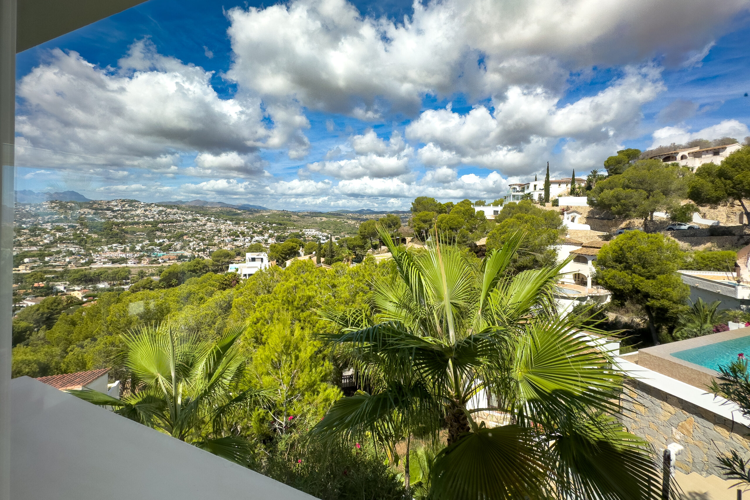 Open hillside views from a sea view villa in Moraira, Costa Blanca