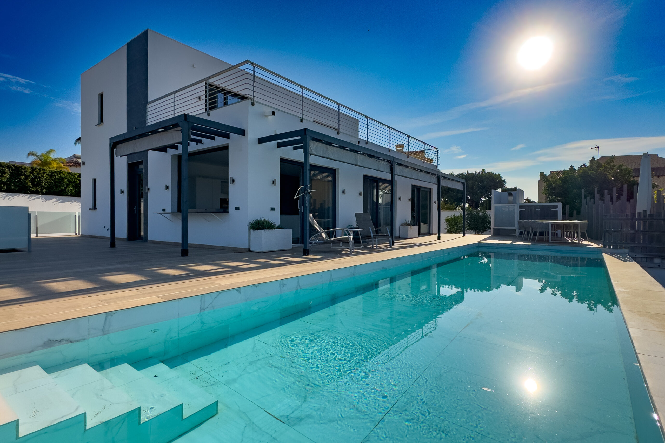 Private swimming pool and terrace at a modern villa in Calpe
