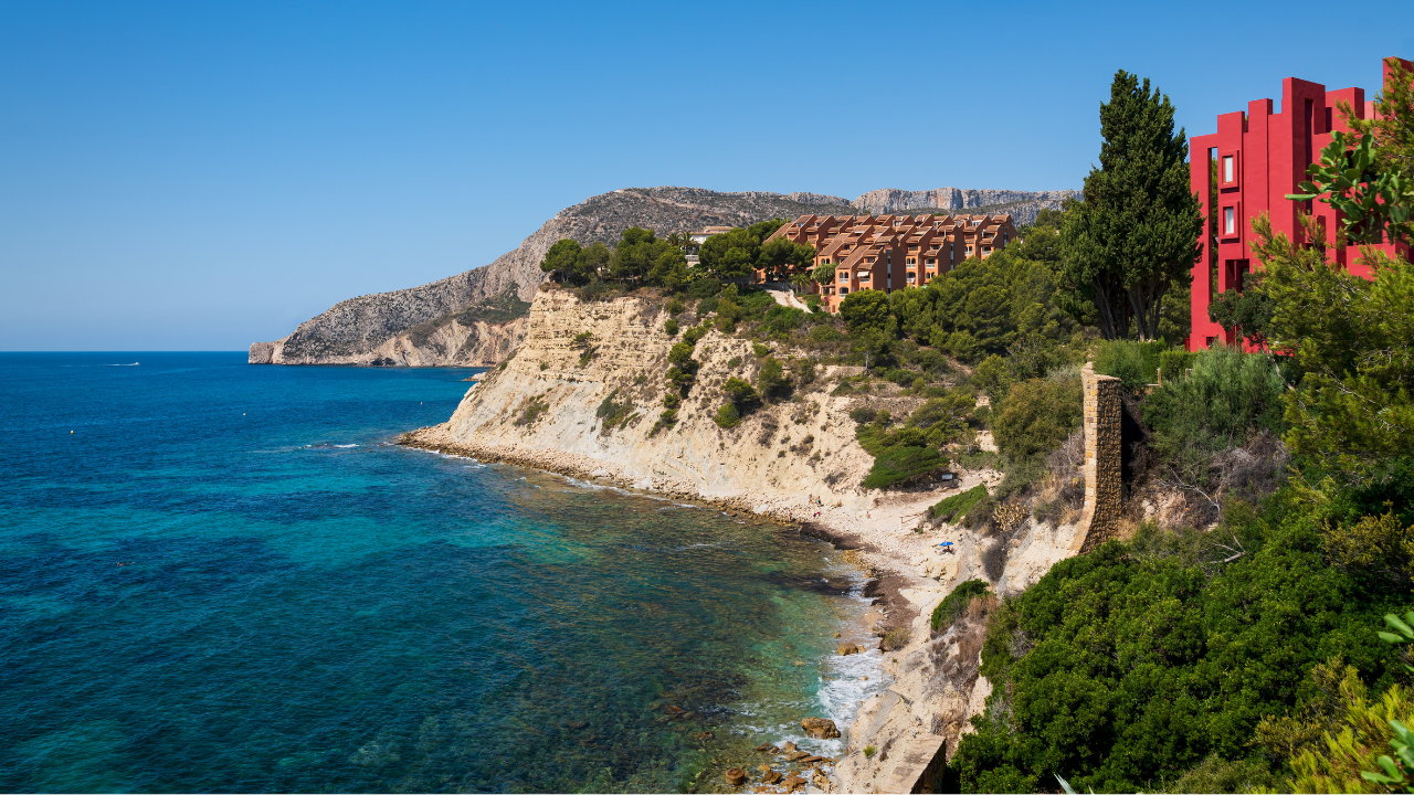Seafront coastline by La Muralla Roja in La Manzanera, Calpe