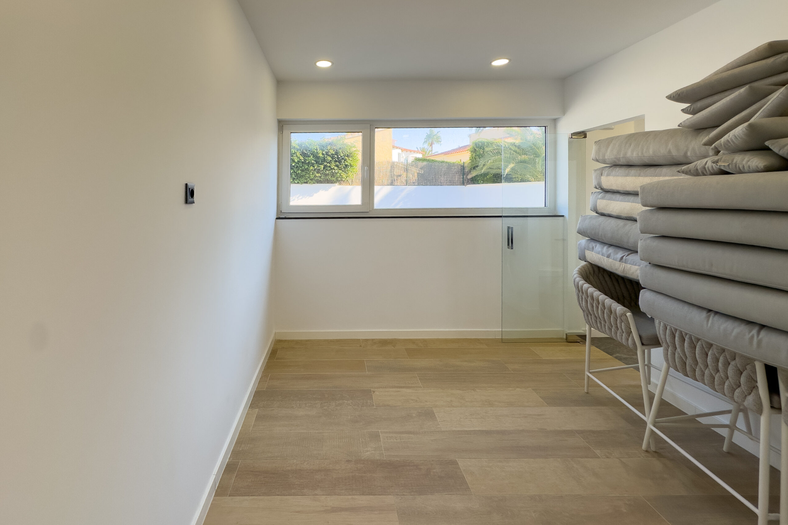 Storage room with shelving inside a modern villa in Casanova, Calpe