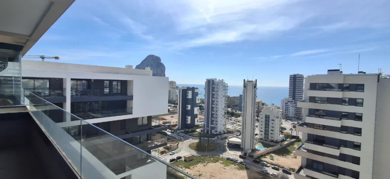 Balcony with Calpe skyline and sea views from modern luxury penthouse