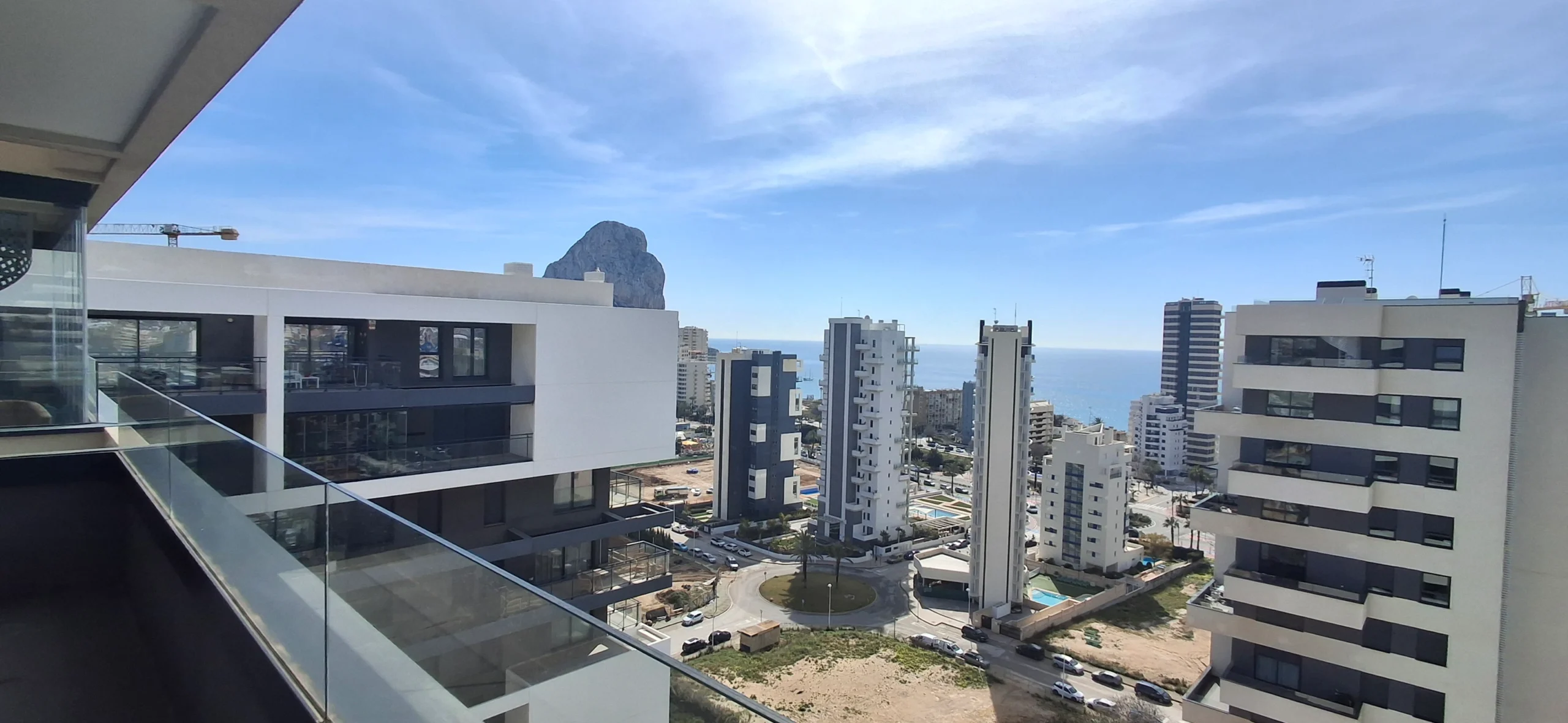 Balcony with Calpe skyline and sea views from modern luxury penthouse