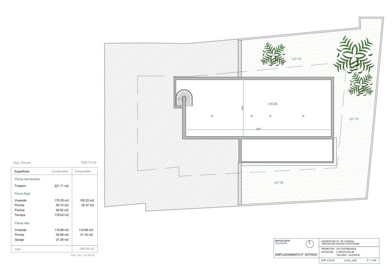 Basement floor plan with 221 m² storage room at new build villa in Moraira