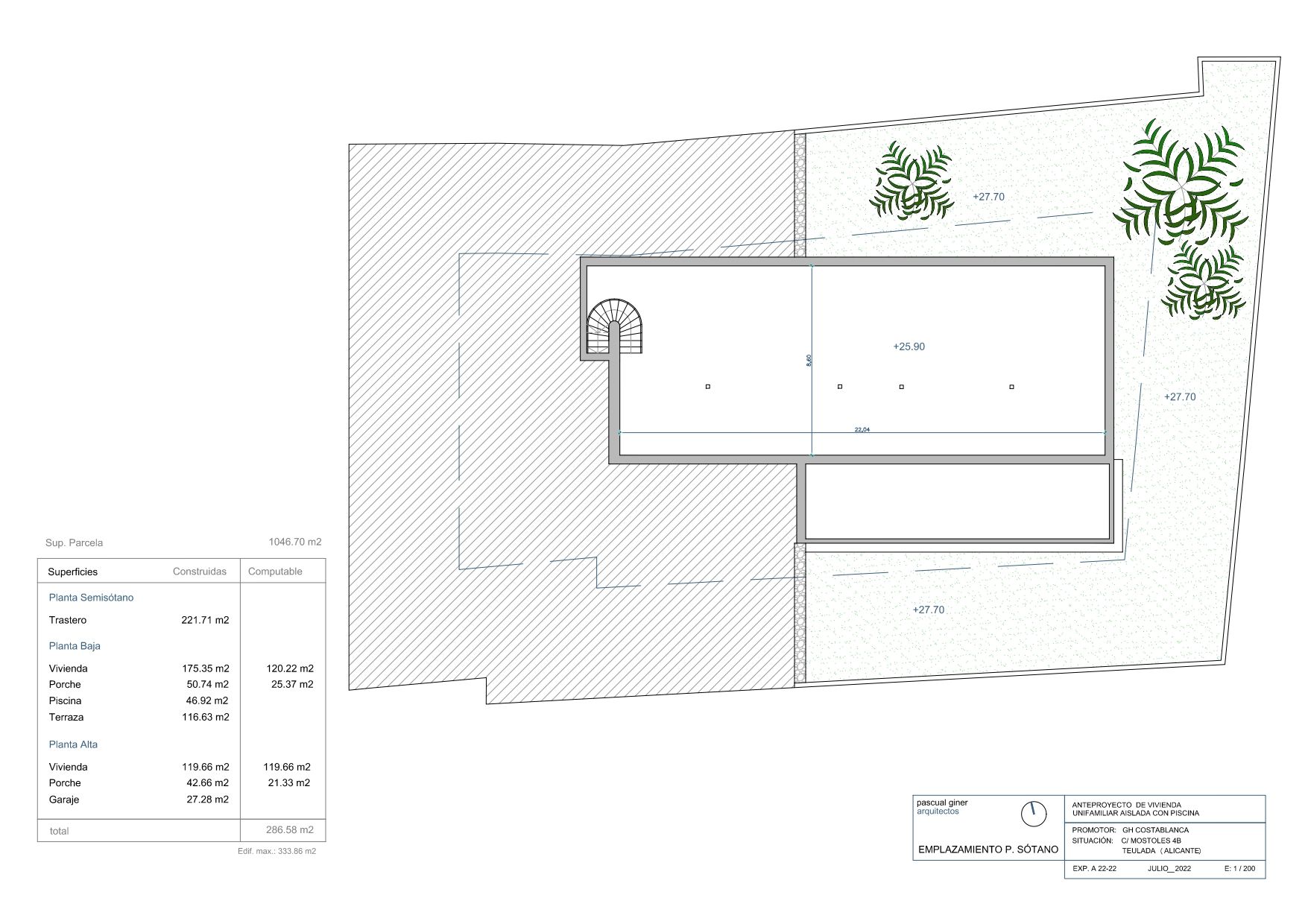Basement floor plan with 221 m² storage room at new build villa in Moraira