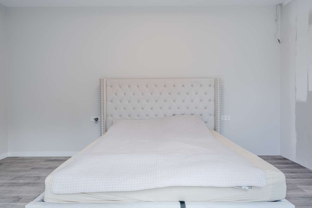 Bedroom with double bed inside a modern new build three bedroom villa for sale in Calpe