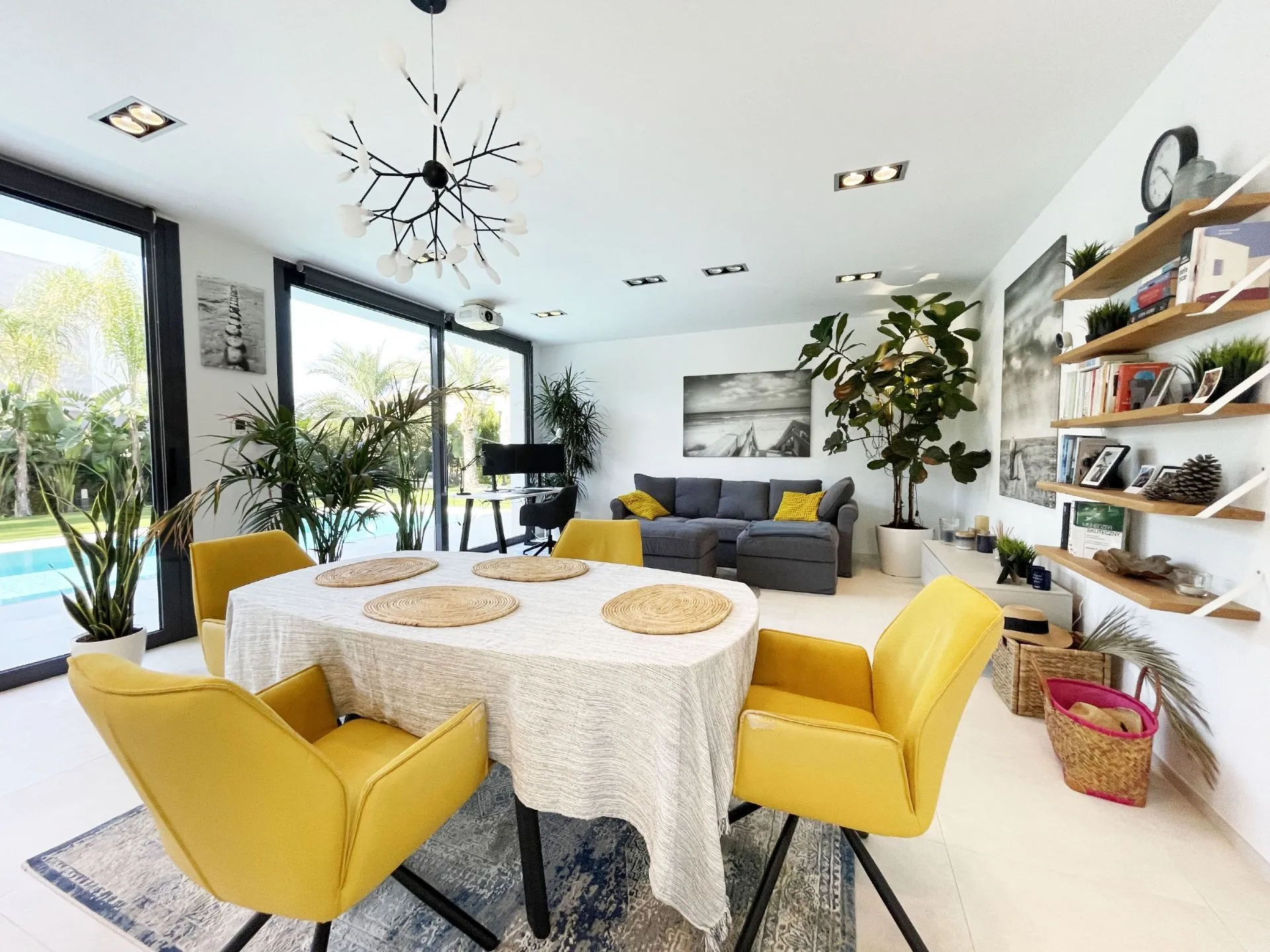 Bright dining and lounge area at modern villa in Calpe