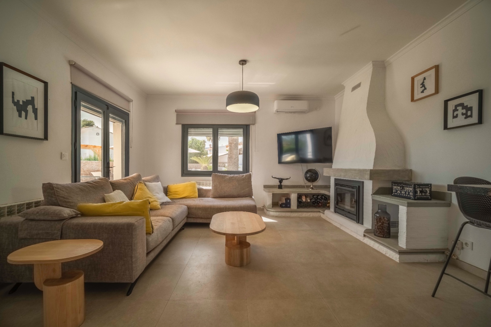 Bright living room inside renovated Ibiza-style villa in Calpe