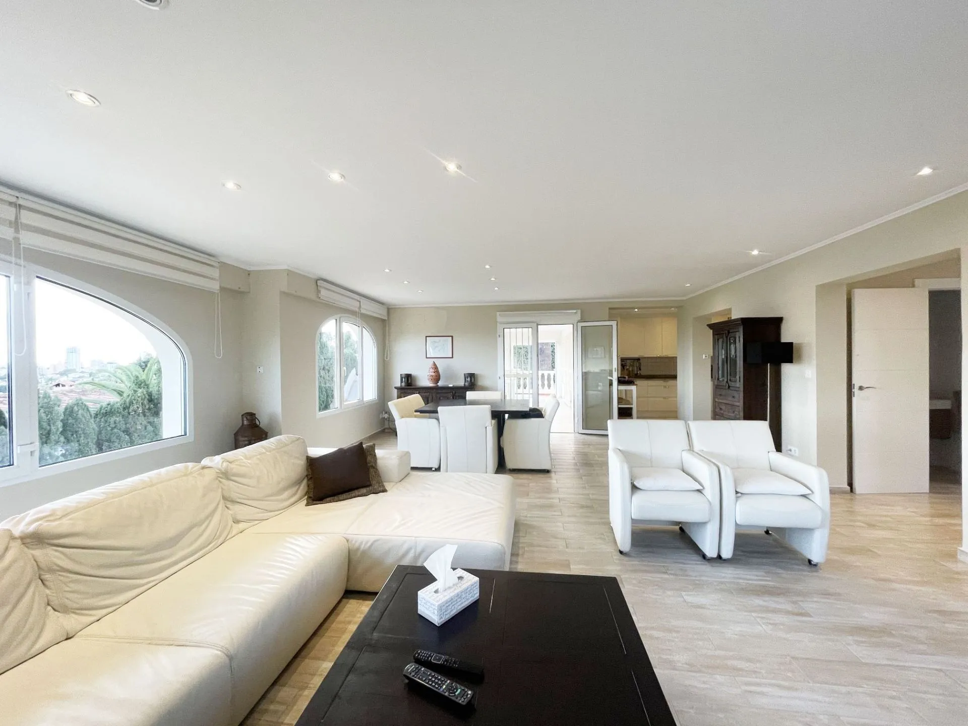 Bright lounge and dining area at renovated villa in Calpe