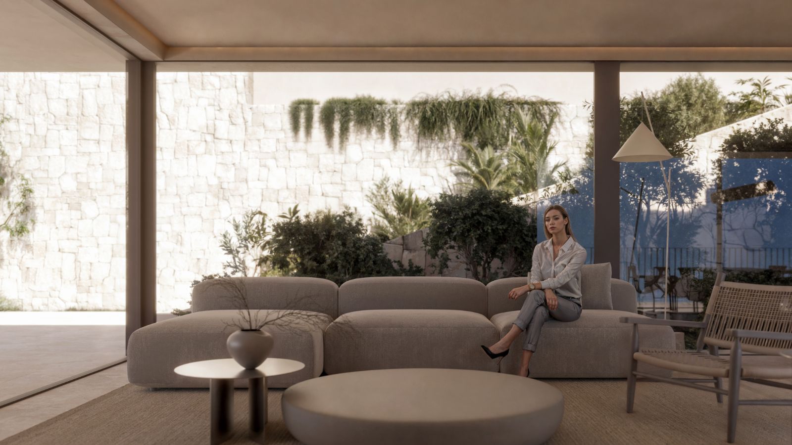 Covered lounge terrace at luxury villa project in Moraira