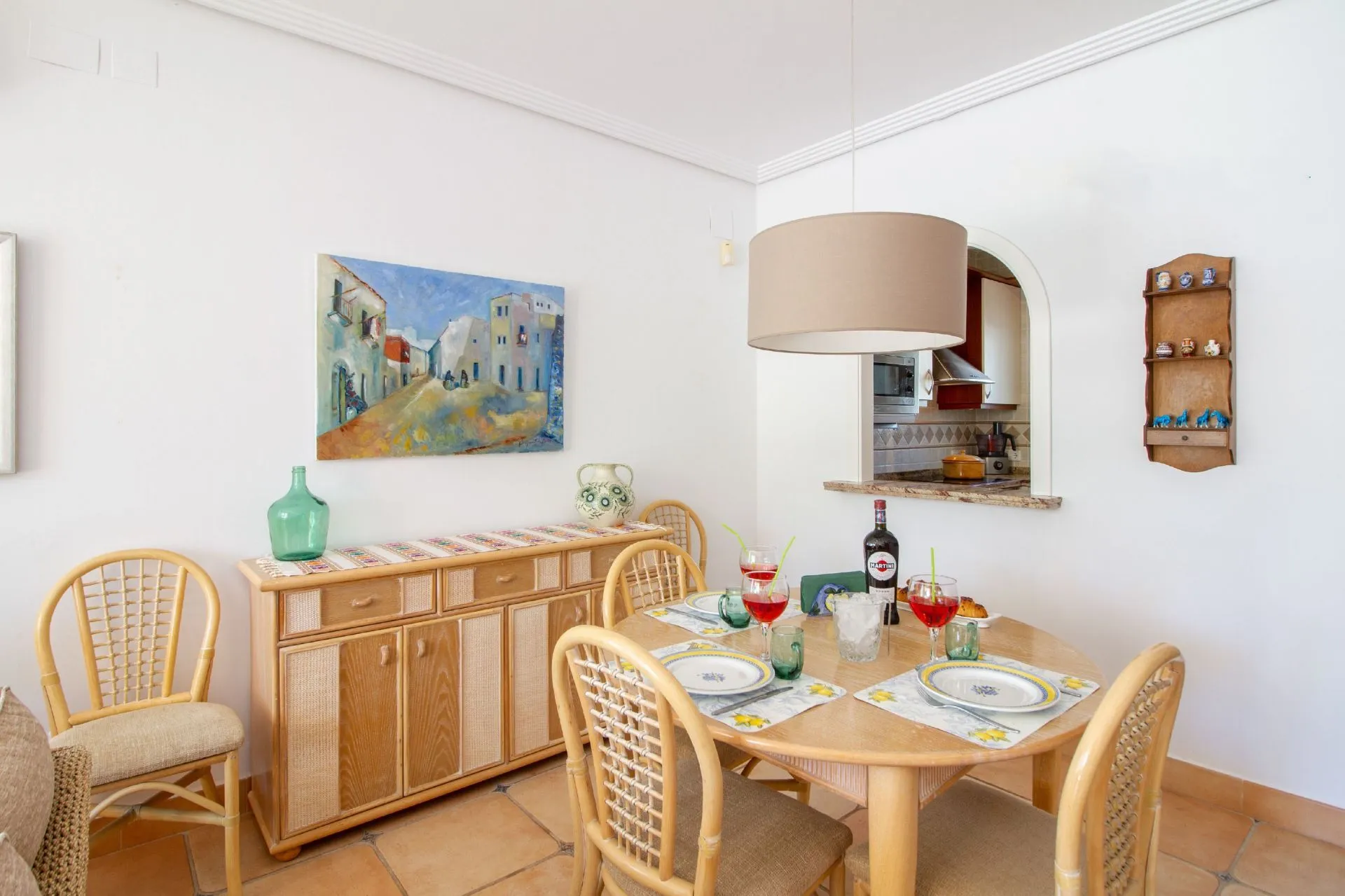 Dining area inside bungalow in La Vallesa Calpe