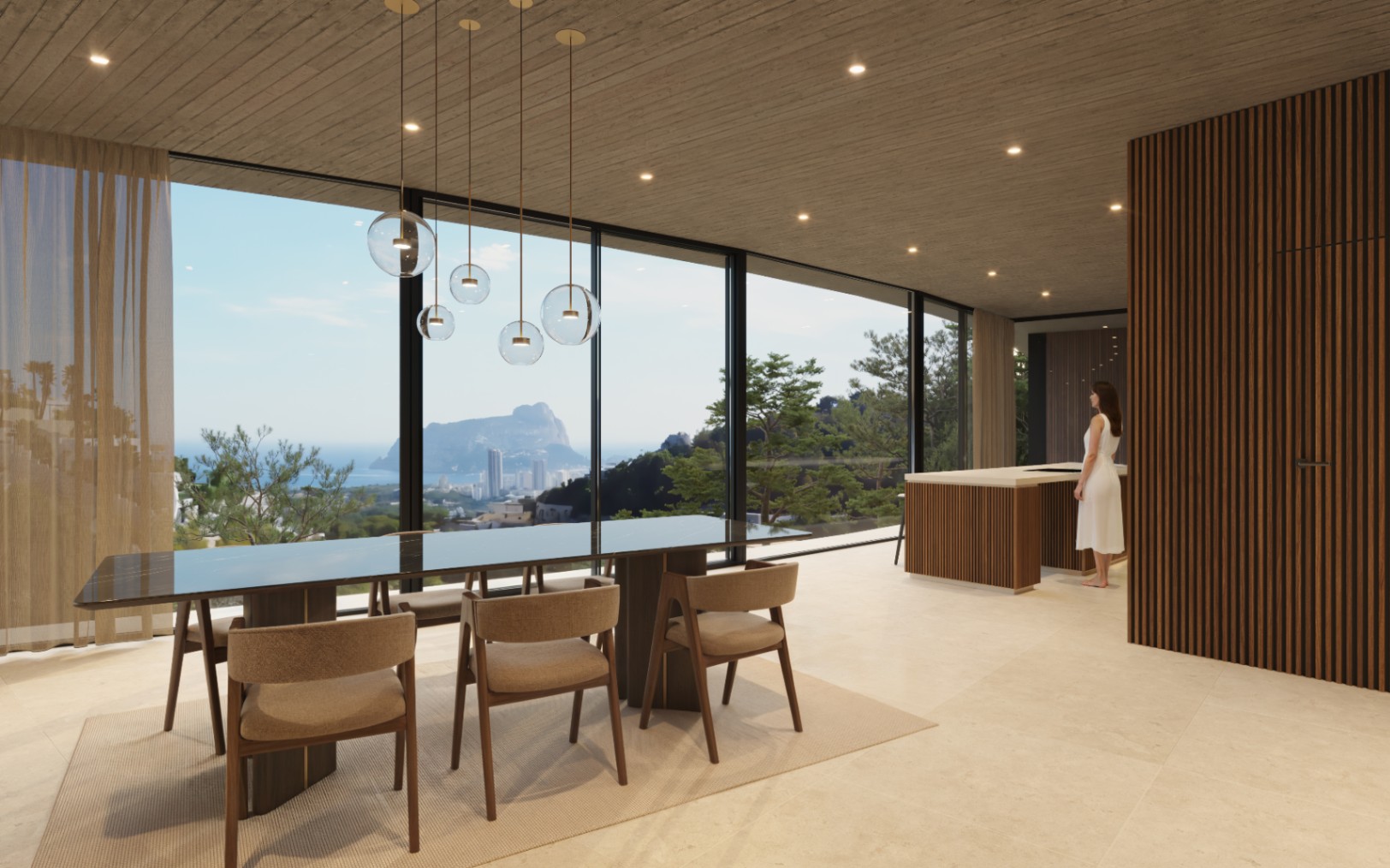 Dining area with sea views at avant-garde luxury villa in Benissa