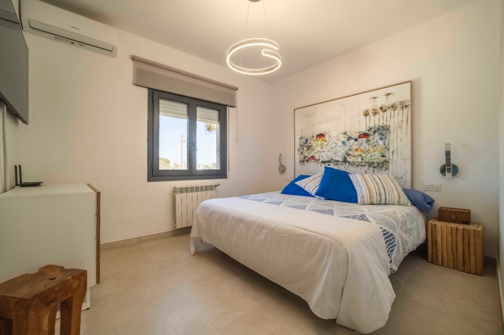 Double bedroom at renovated Ibiza-style villa in Calpe