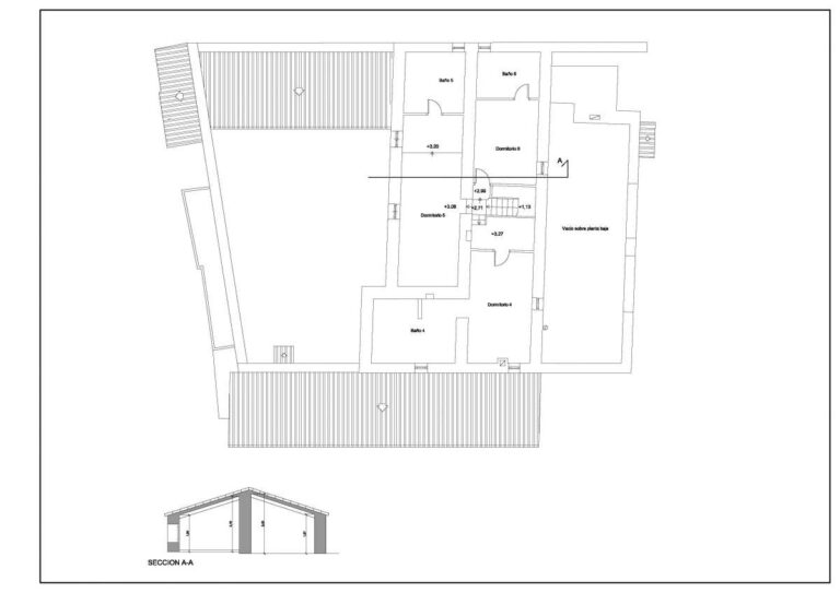 Floor plan for a historic luxury finca in Benissa showing interior rooms, terraces and traditional property layout