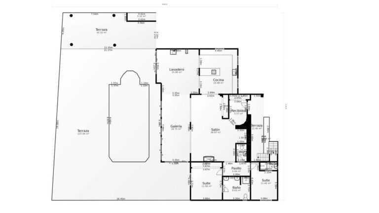 Floor plan for a premium coastal villa on the Benissa Costa showing the property layout, pool terrace, living areas, bedrooms and bathrooms