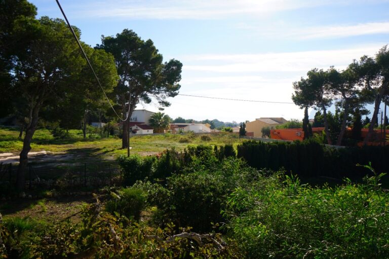 Garden and sea views from a Mediterranean villa in Calpe with mature greenery, trees and views towards the coastline
