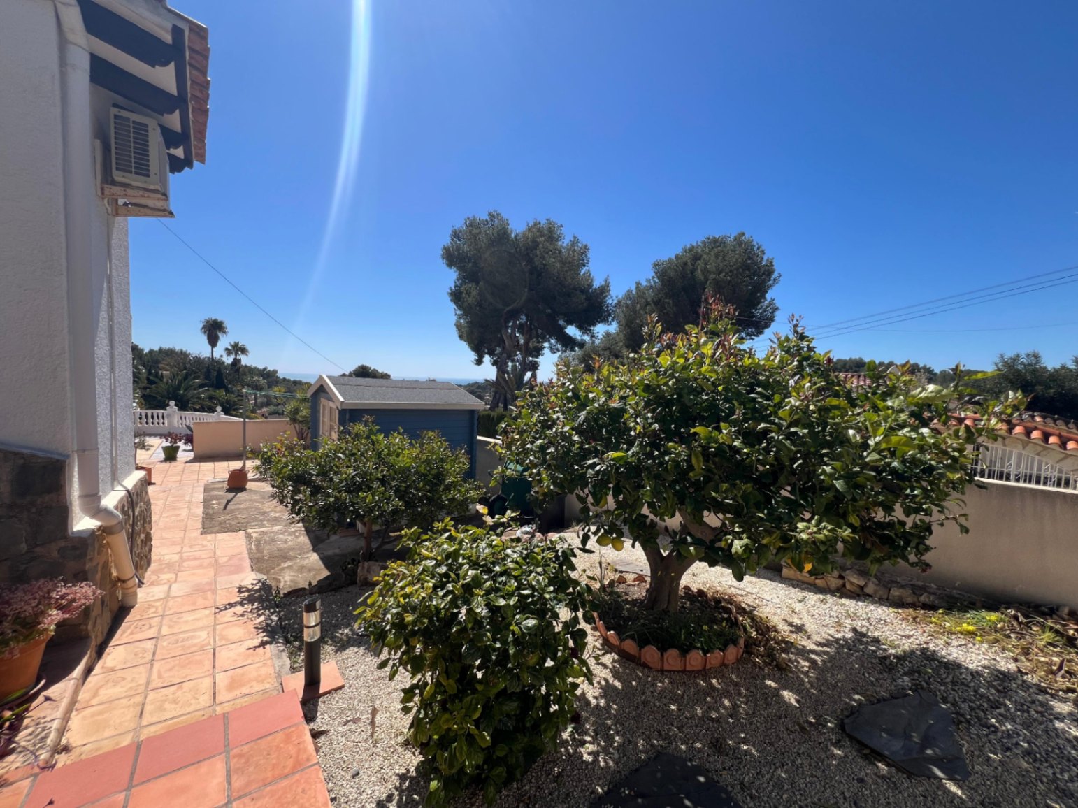 Garden terrace with open views at Mediterranean villa in Buena Vista Benissa