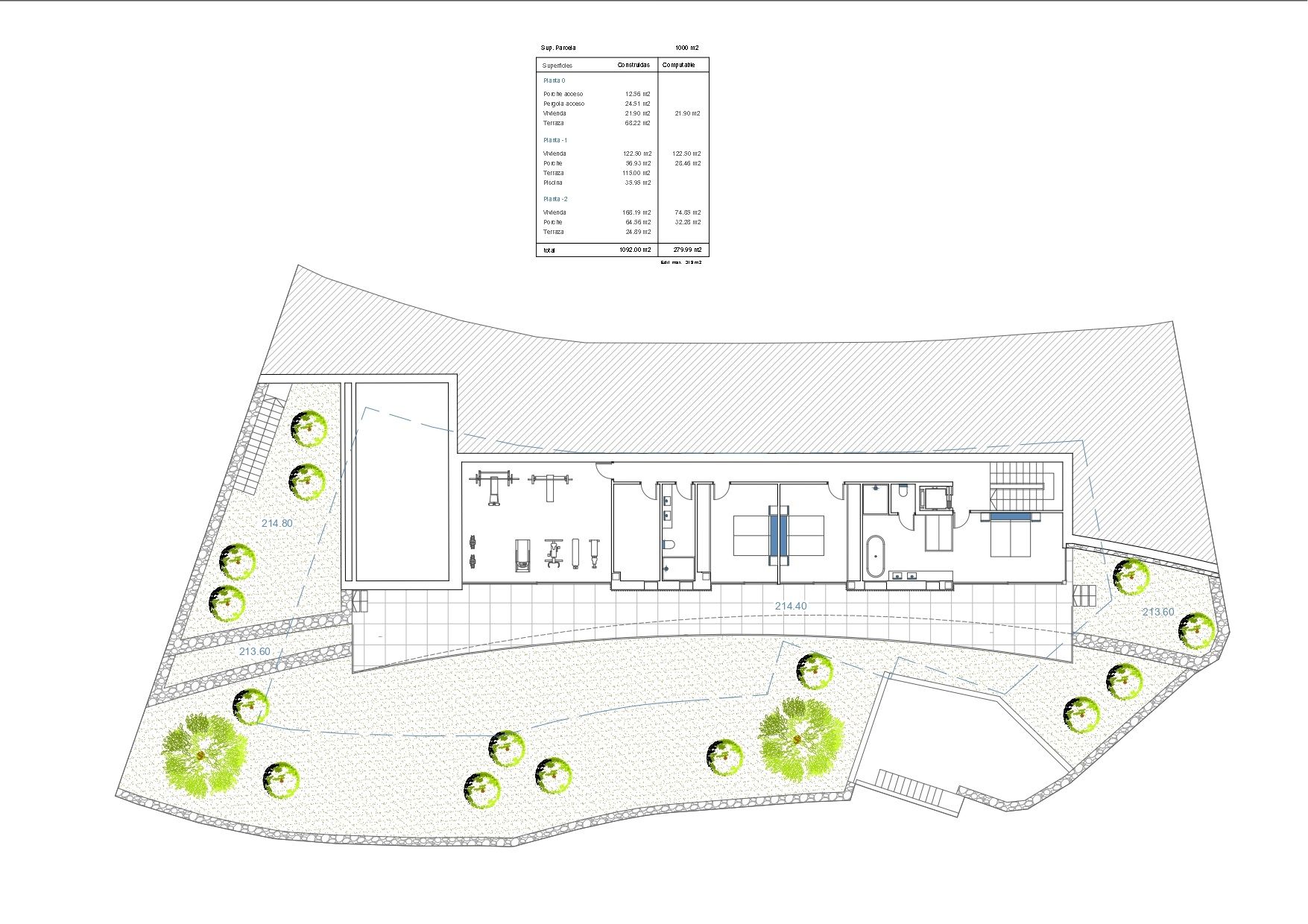 Lower floor plan for luxury villa project in Moraira