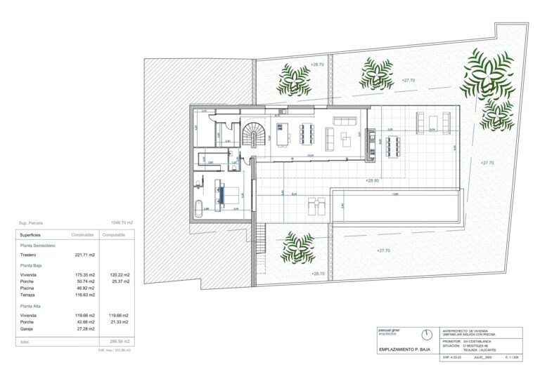 Main floor plan for luxury new build villa project in Moraira