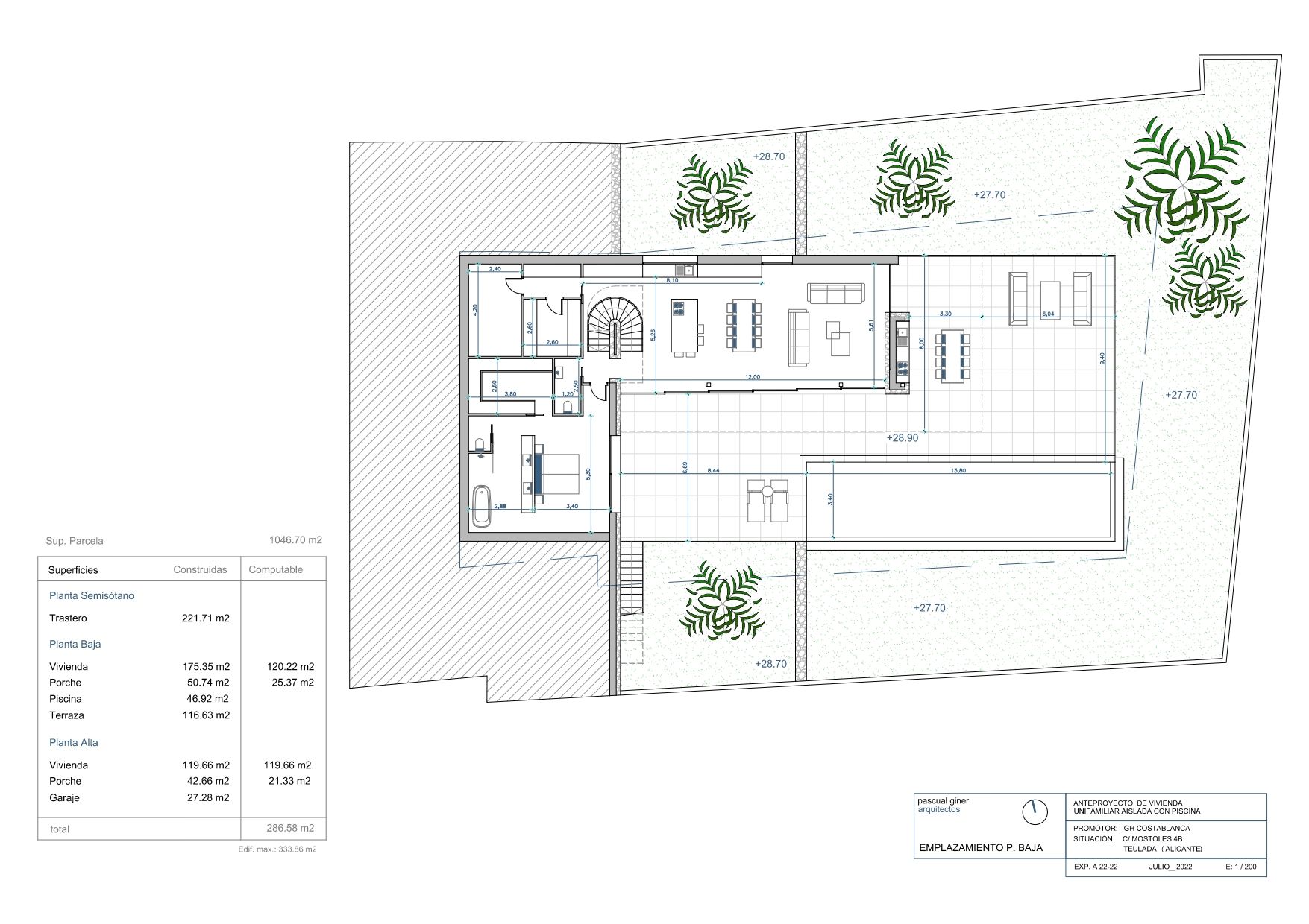 Main floor plan for luxury new build villa project in Moraira