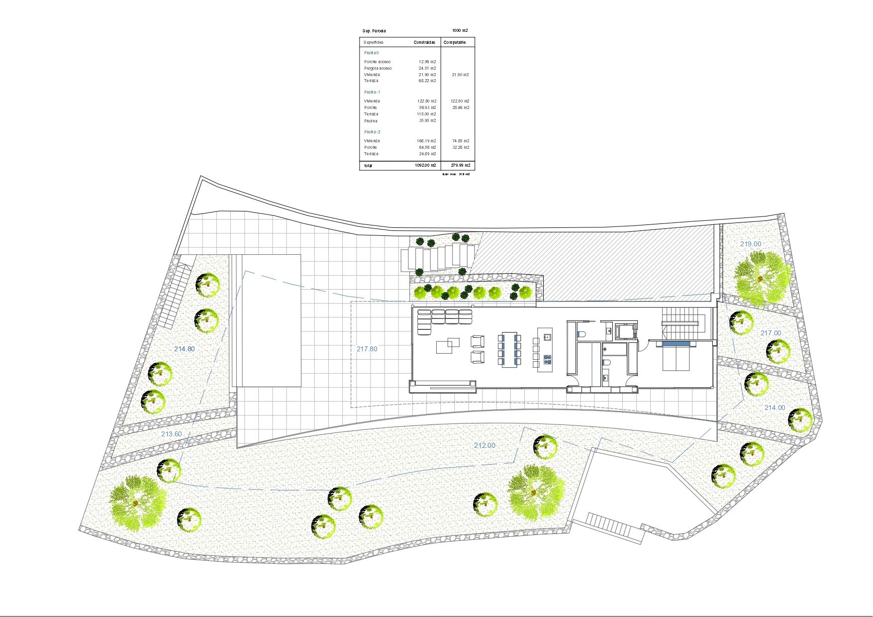 Main floor plan for luxury villa project in Moraira
