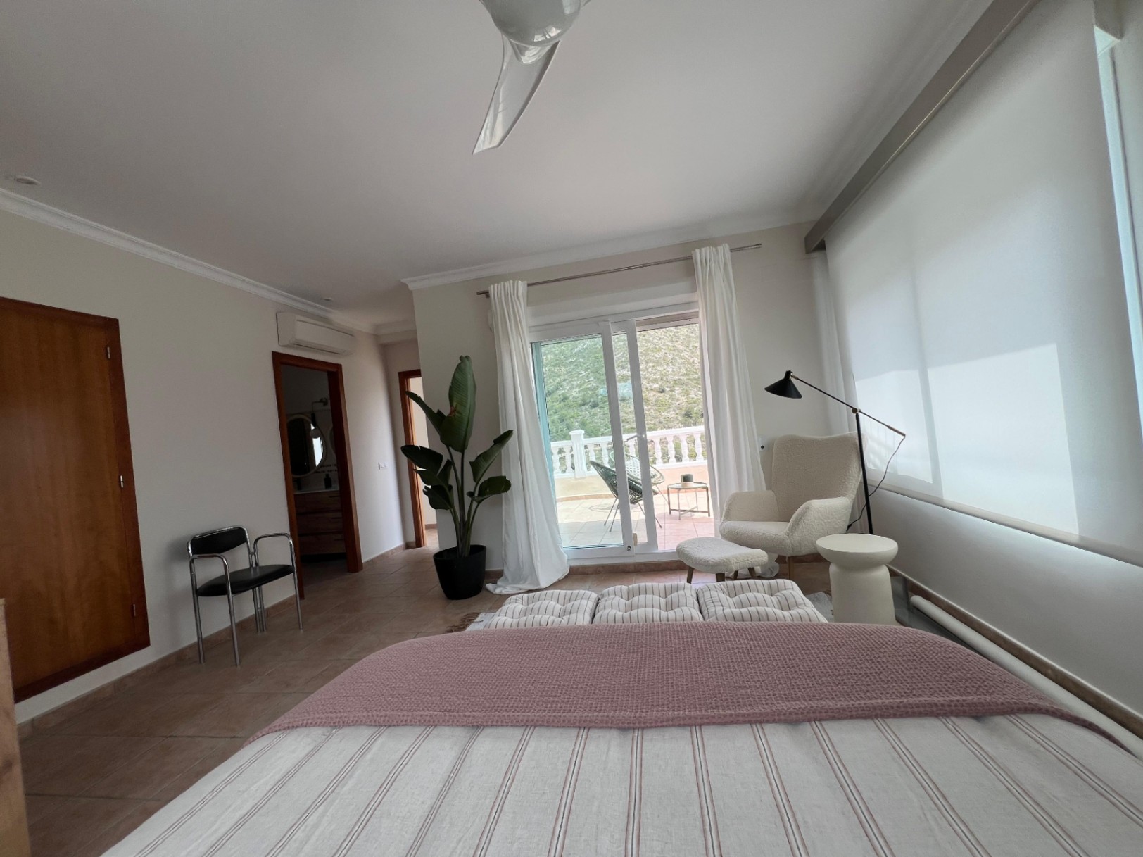 Master bedroom at modern three-level villa in Moraira