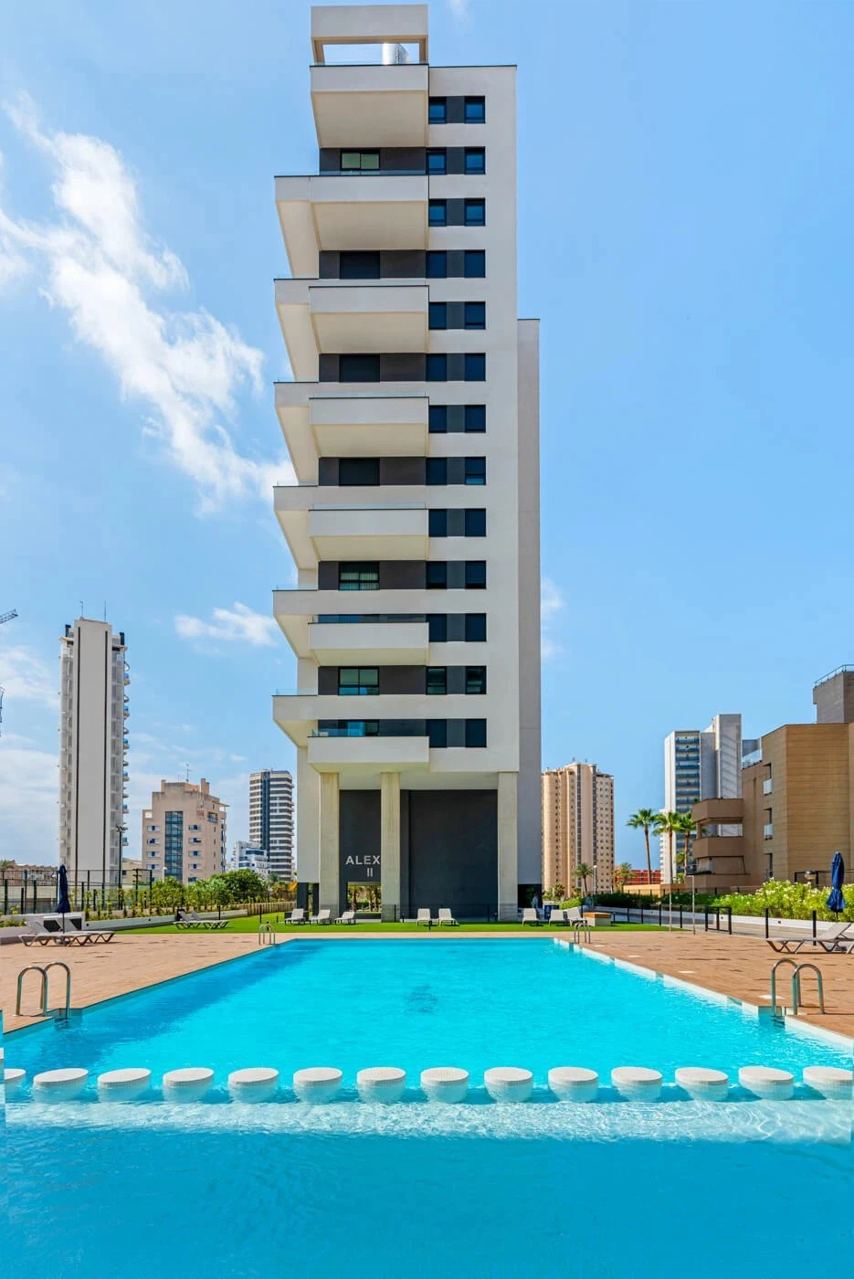 Modern apartment building with communal pool in Arenal-Bol, Calpe