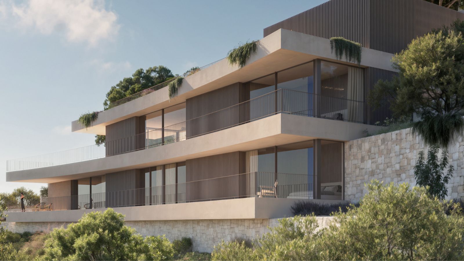 Modern exterior of luxury villa project with sea views in Moraira