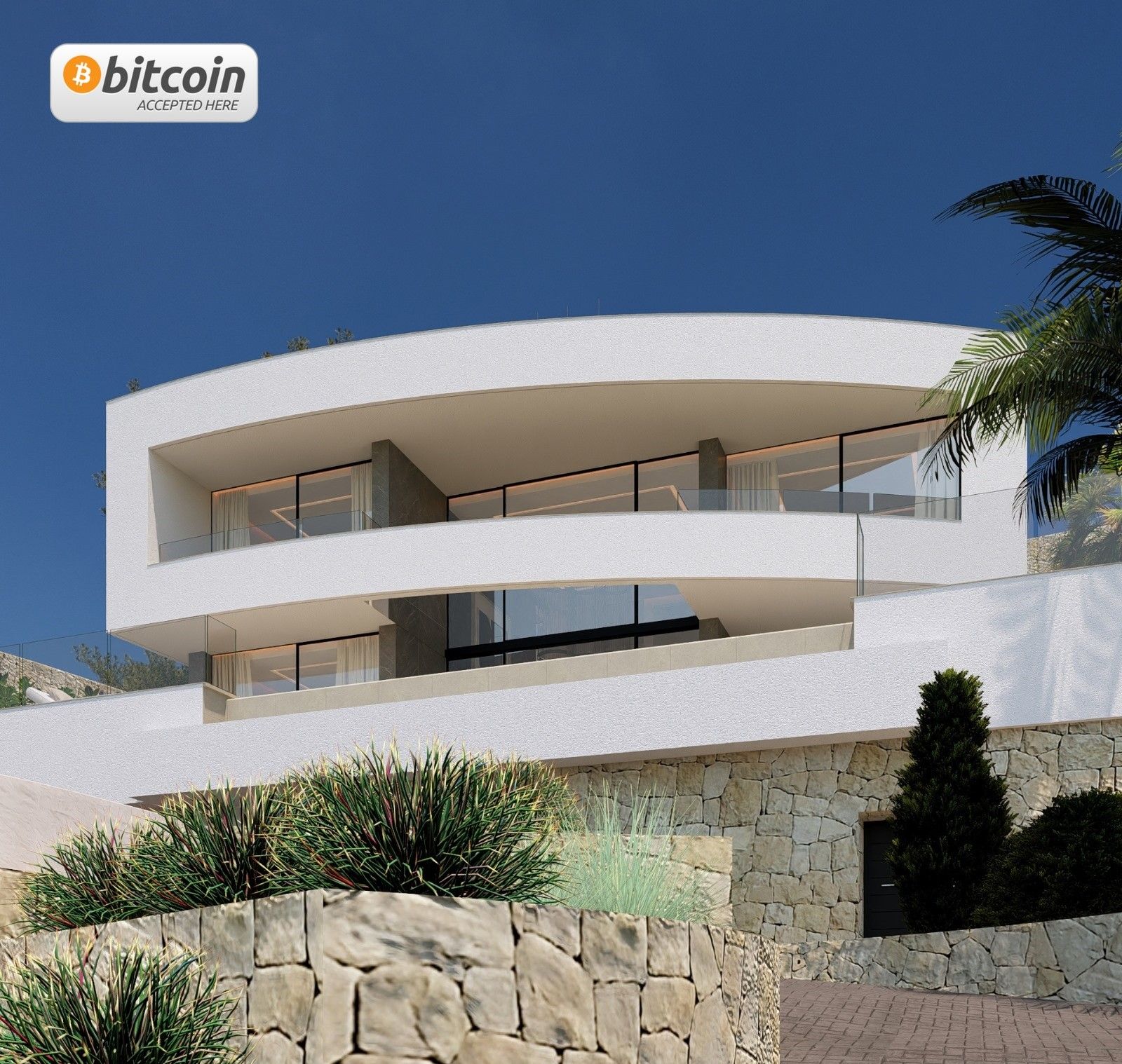 Modern villa facade in Calpe with large terraces and sea views
