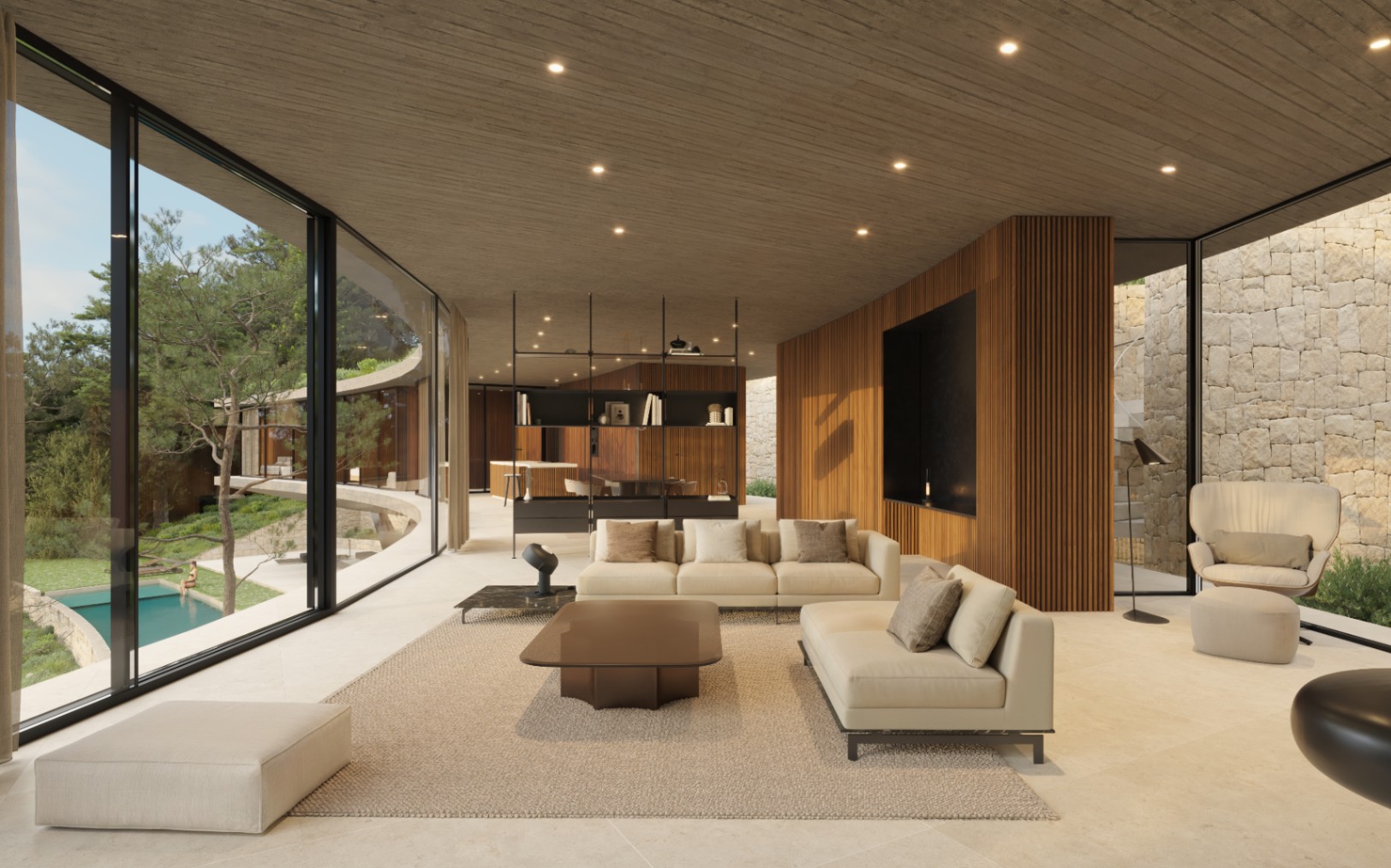 Open-plan living area at avant-garde luxury villa in Benissa