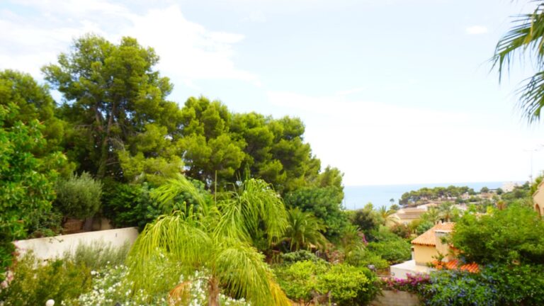 Open sea views and green surroundings from a villa in La Fustera, Benissa, near the Mediterranean coast.