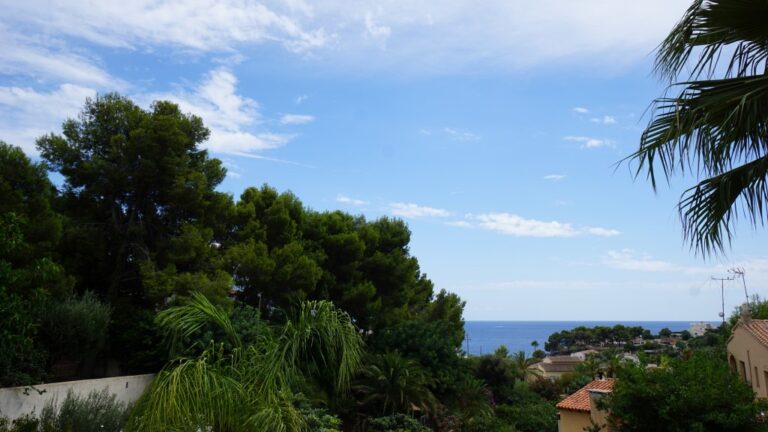 Open sea views with trees and coastal surroundings from a villa in La Fustera, near the Mediterranean.