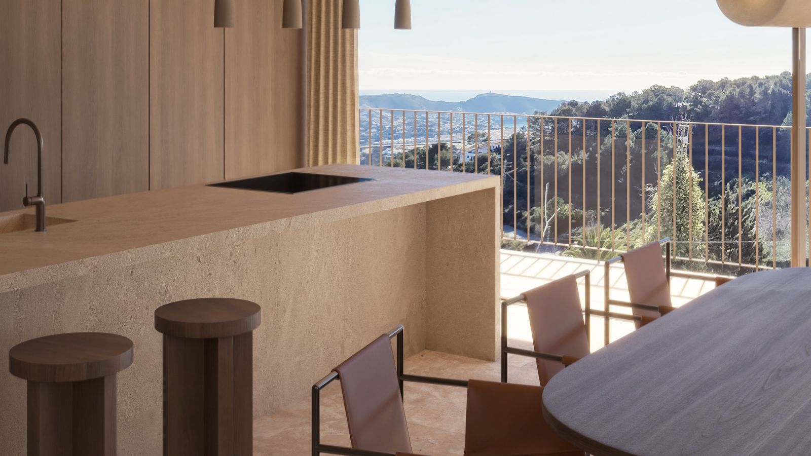 Outdoor kitchen terrace with sea views at luxury villa project in Moraira