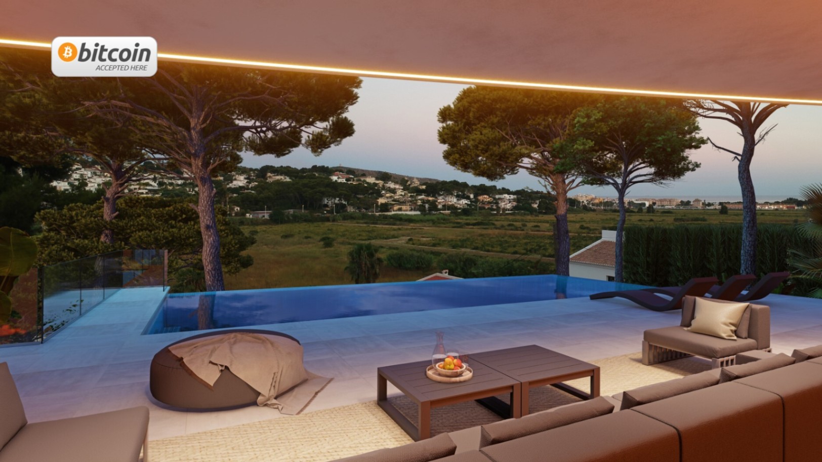 Outdoor terrace with sea views at luxury new build villa in Moraira