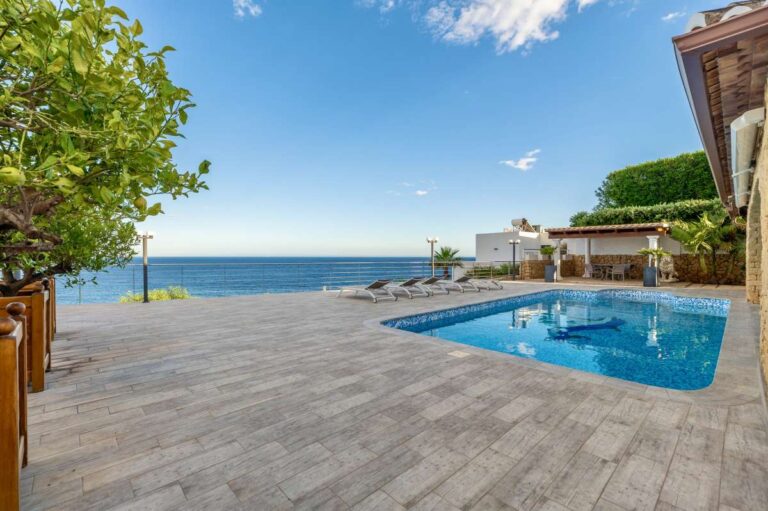 Pool terrace at a premium coastal villa on the Benissa Costa with private swimming pool, large sun terrace and panoramic Mediterranean Sea views
