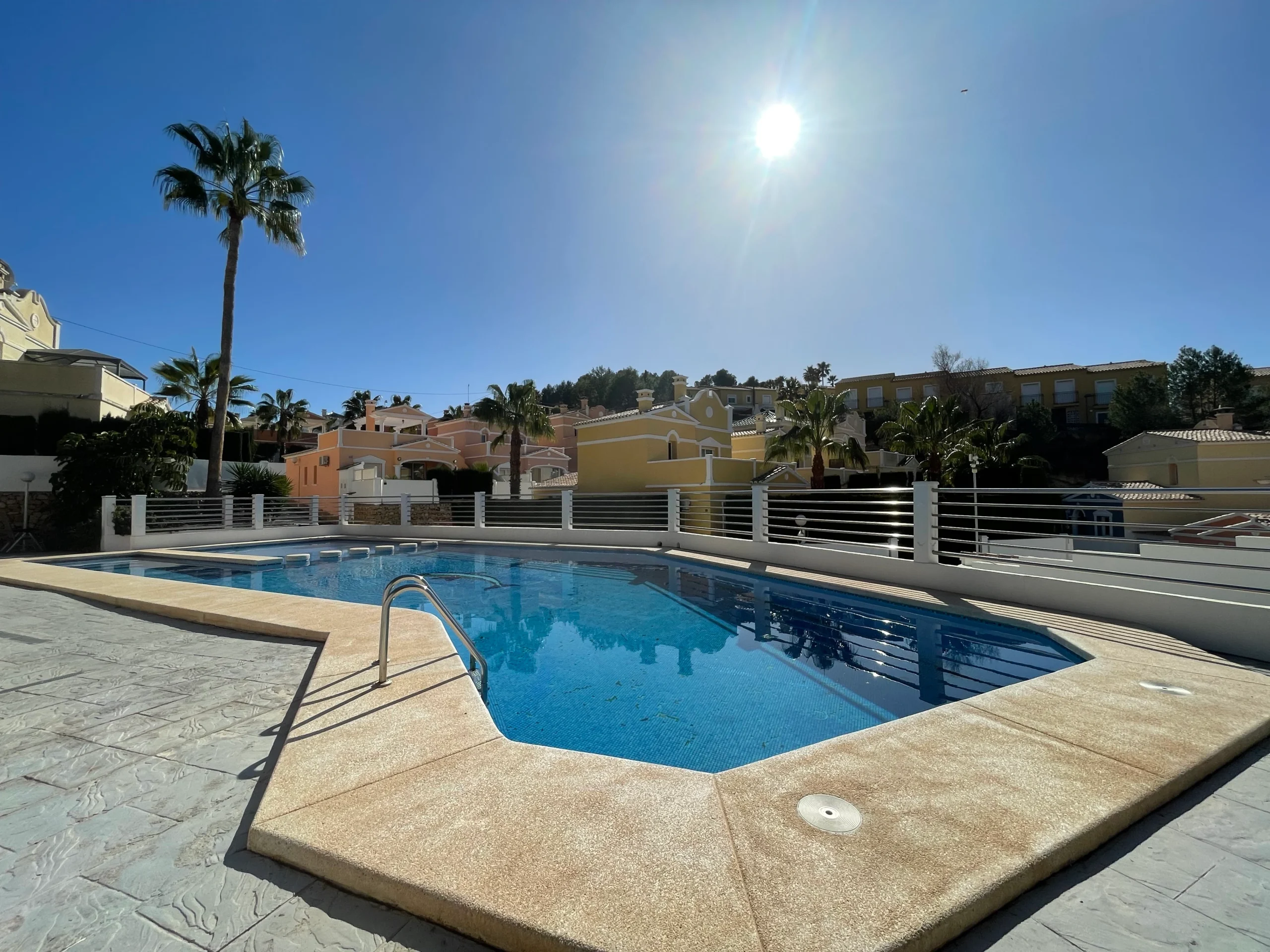 Pool terrace at residential bungalow complex in Cometa III, Calpe