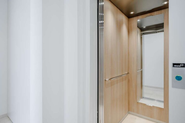 Private elevator inside a modern second-line sea villa in La Calalga, Calpe connecting the different levels of the property