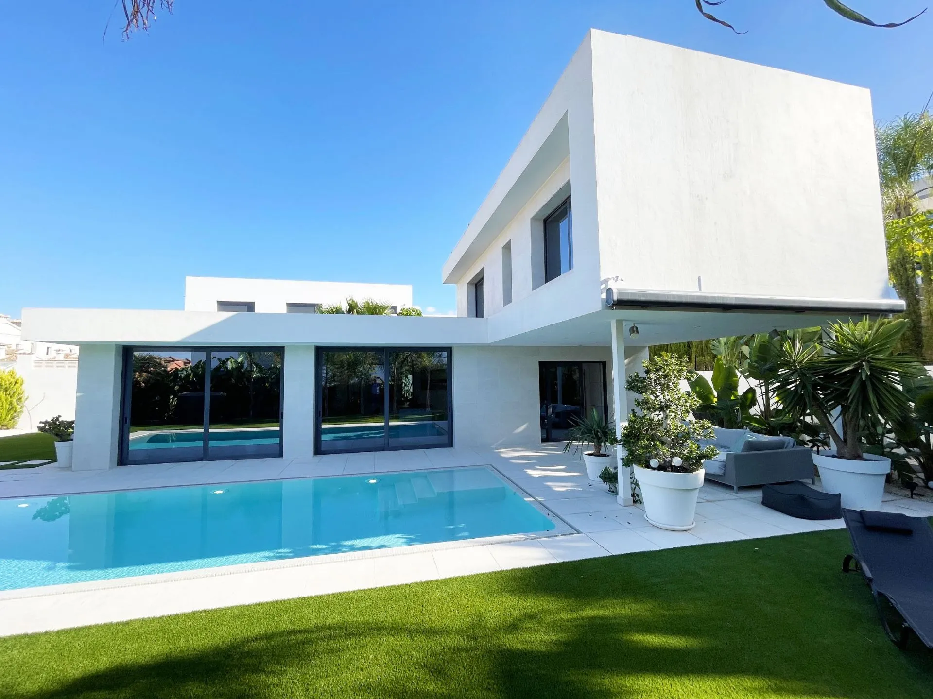 Private pool and exterior at modern villa near Arenal Beach in Calpe