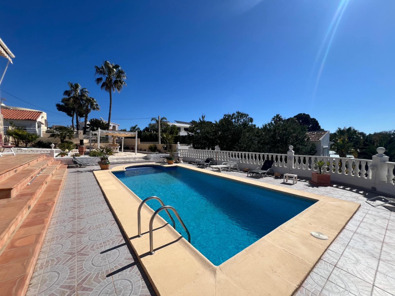 Private pool terrace with sea views at villa in Buena Vista Benissa