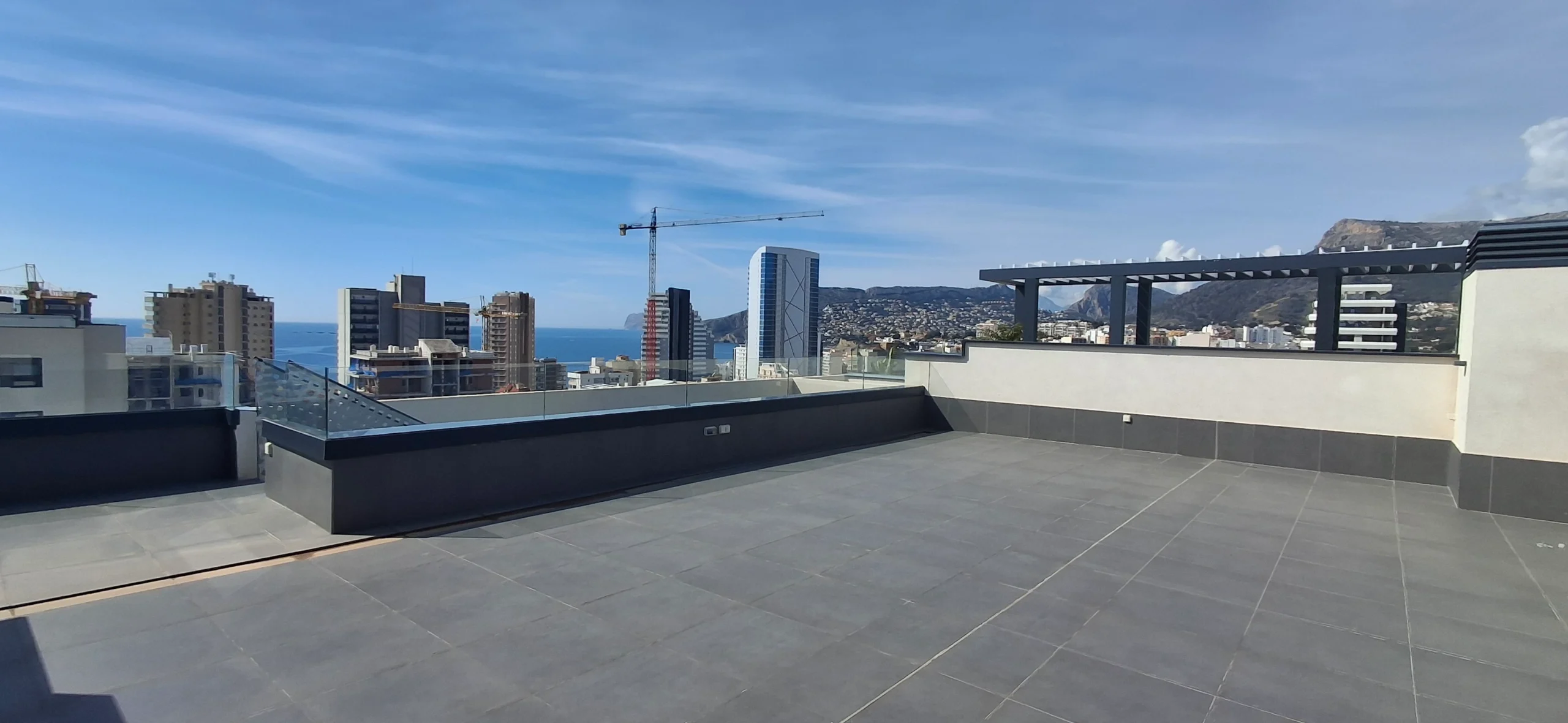 Private rooftop terrace with sea views at modern luxury penthouse in Calpe